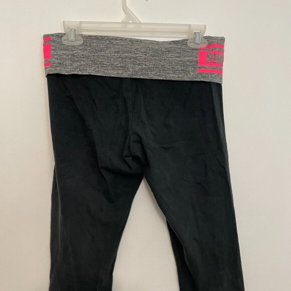PINK YOGA VS PINK VICTORIA'S SECRET Foldover Yoga Leggings Black Gray Spellout M - Picture 10 of 11